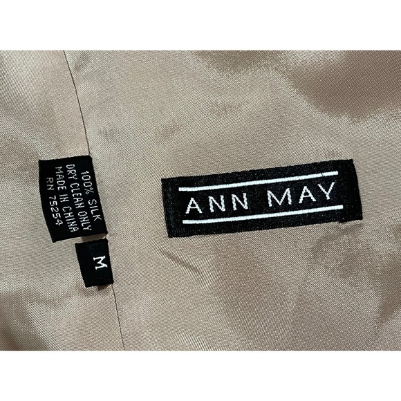 Ann May Women's Woven Silk‎ Blazer Striped Beige  Career Office Casual Lined M - Picture 8 of 9